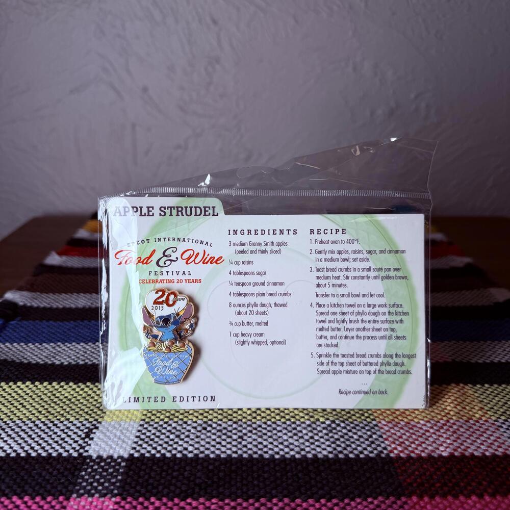 Disney WDW Epcot Food & Wine 2015 Stitch Chef Pin Recipe Card LE 5000